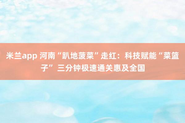 米兰app 河南“趴地菠菜”走红：科技赋能“菜篮子” 三分钟极速通关惠及全国