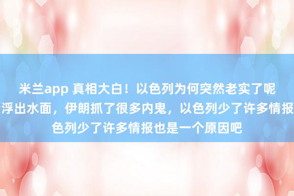 米兰app 真相大白！以色列为何突然老实了呢？真实原因开始浮出水面，伊朗抓了很多内鬼，以色列少了许多情报也是一个原因吧