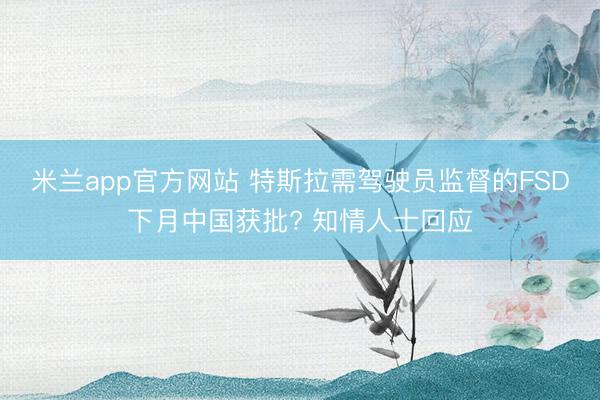 米兰app官方网站 特斯拉需驾驶员监督的FSD下月中国获批? 知情人士回应