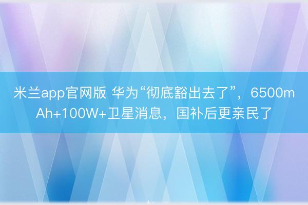 米兰app官网版 华为“彻底豁出去了”,6500mAh+100W+卫星消息,国补后更亲民了