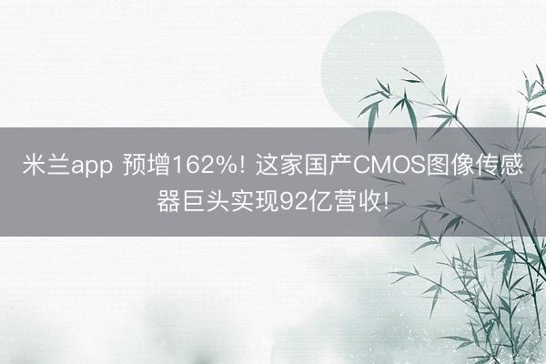 米兰app 预增162%! 这家国产CMOS图像传感器巨头实现92亿营收!