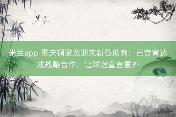 米兰app 重庆铜梁龙迎来新赞助商!已官宣达成战略合作,让球迷直言意外