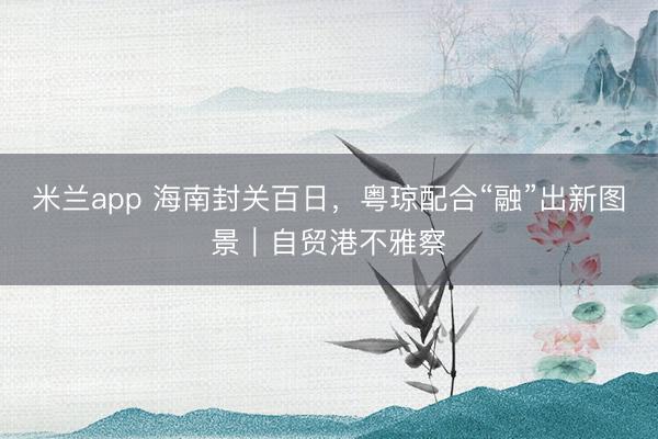 米兰app 海南封关百日，粤琼配合“融”出新图景｜自贸港不雅察