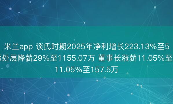 米兰app 谈氏时期2025年净利增长223.13%至5.07亿 惩处层降薪29%至1155.07万 董事长涨薪11.05%至157.5万