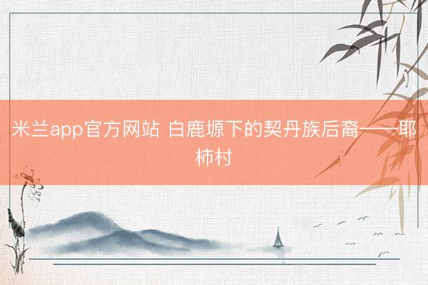 米兰app官方网站 白鹿塬下的契丹族后裔——耶柿村